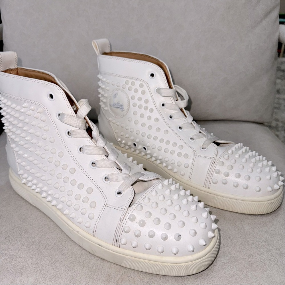 Men's Louis Mid-Top Spiked Leather Sneakers WHITE